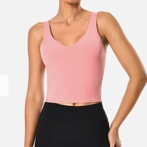 Colorfulkoala Mauve Pink Longline Sports Bra Padded Crop Top